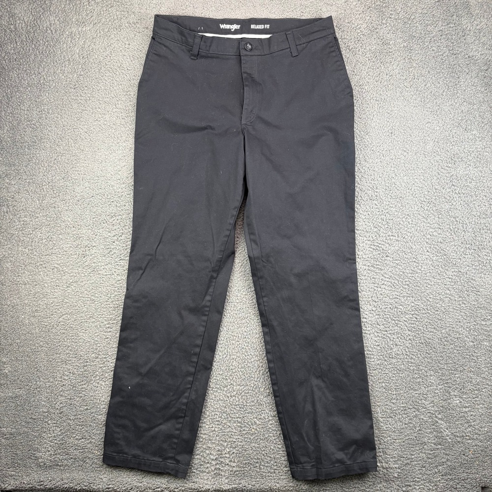 Wrangler Mens Relaxed‎ Fit Black Chino Pants 33x32 00096BK Cotton Stretch